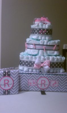 Pink and Grey Chevron Baby Shower Cake