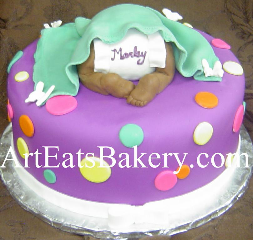 Pink and Purple Polka Dot Baby Shower Cake