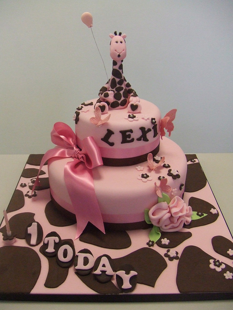 Pink Giraffe Birthday Cake