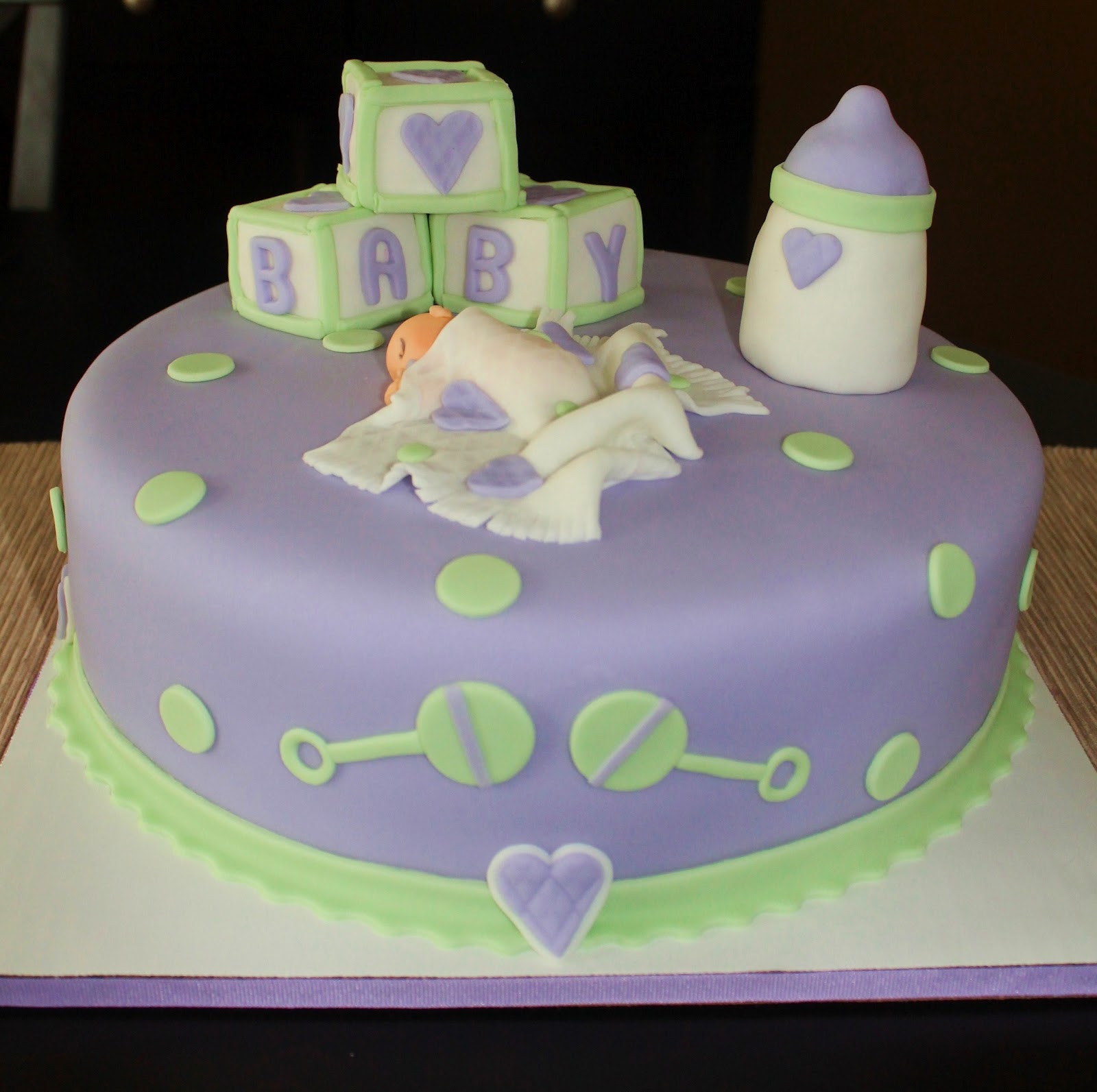 Purple and Green Baby Shower Cake