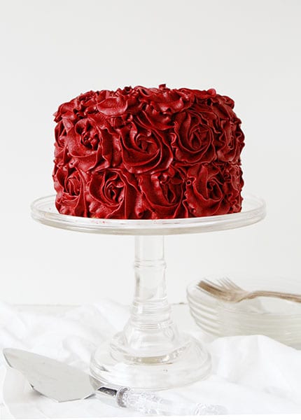 Red White Cake with Buttercream Roses