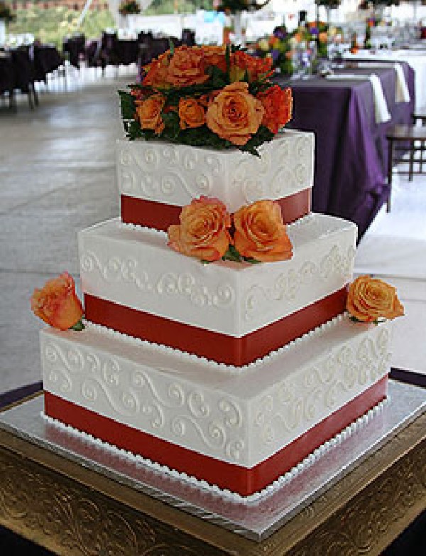 Square Wedding Cake with Flowers