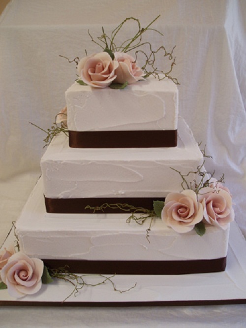 Square Wedding Cake with Flowers