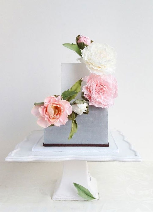 Square Wedding Cake with Flowers