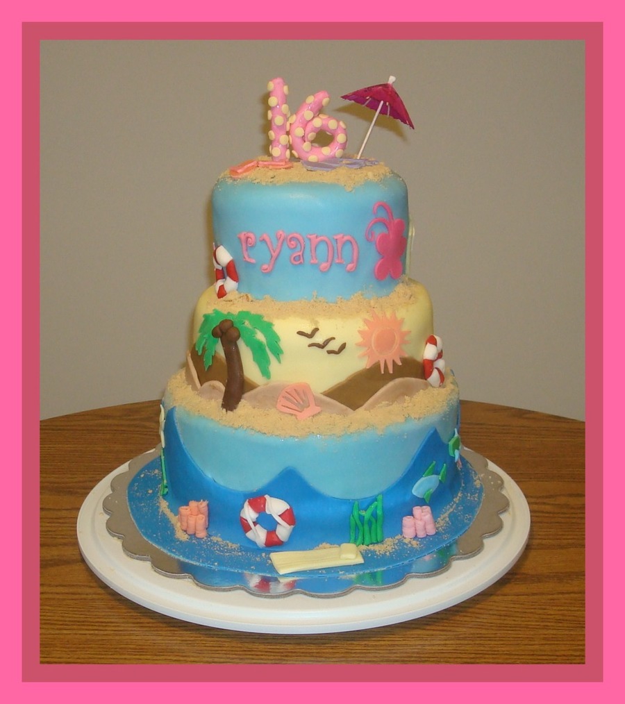 Sweet 16 Beach Theme Cake