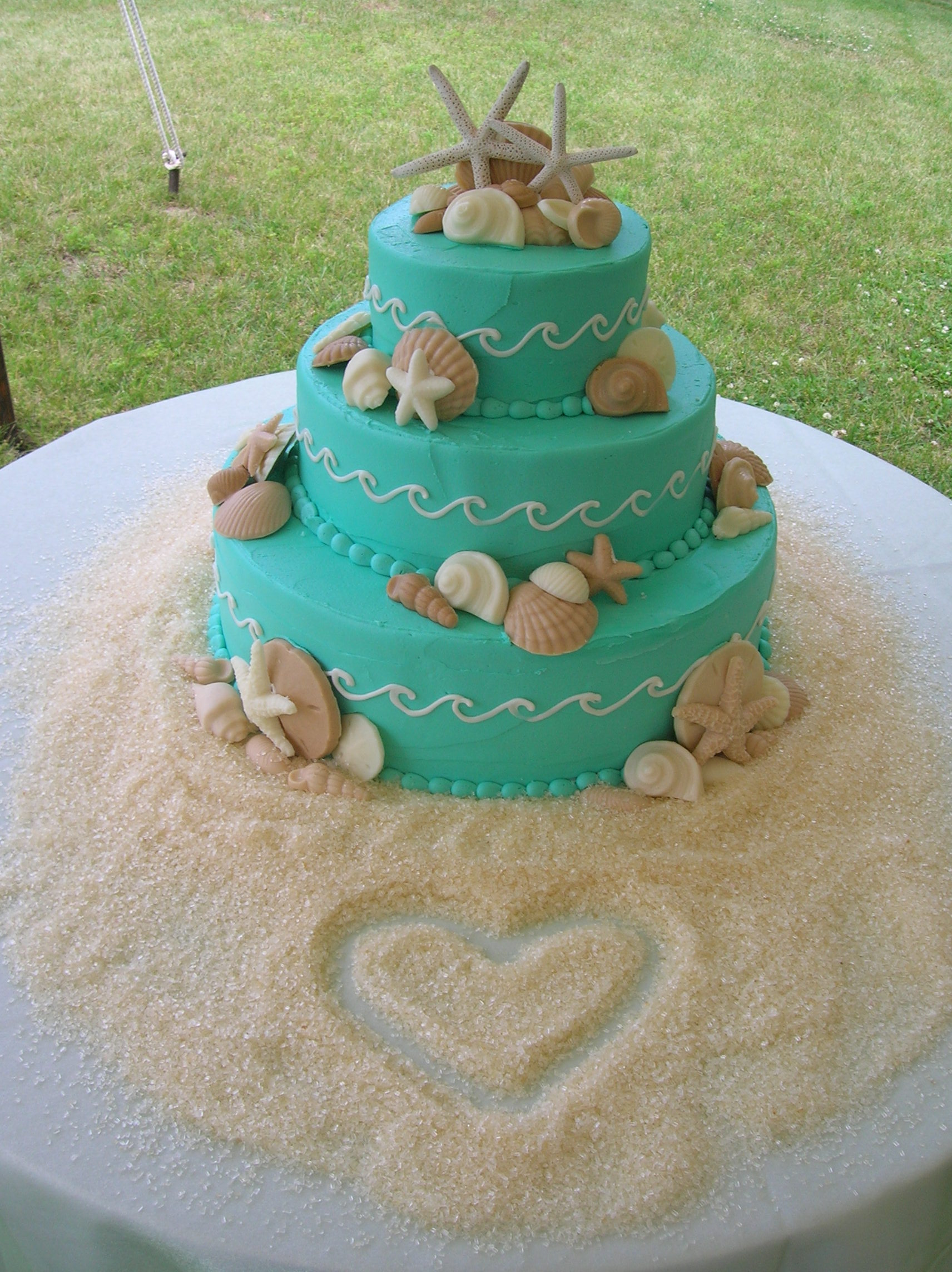 Teal Beach Wedding Cake