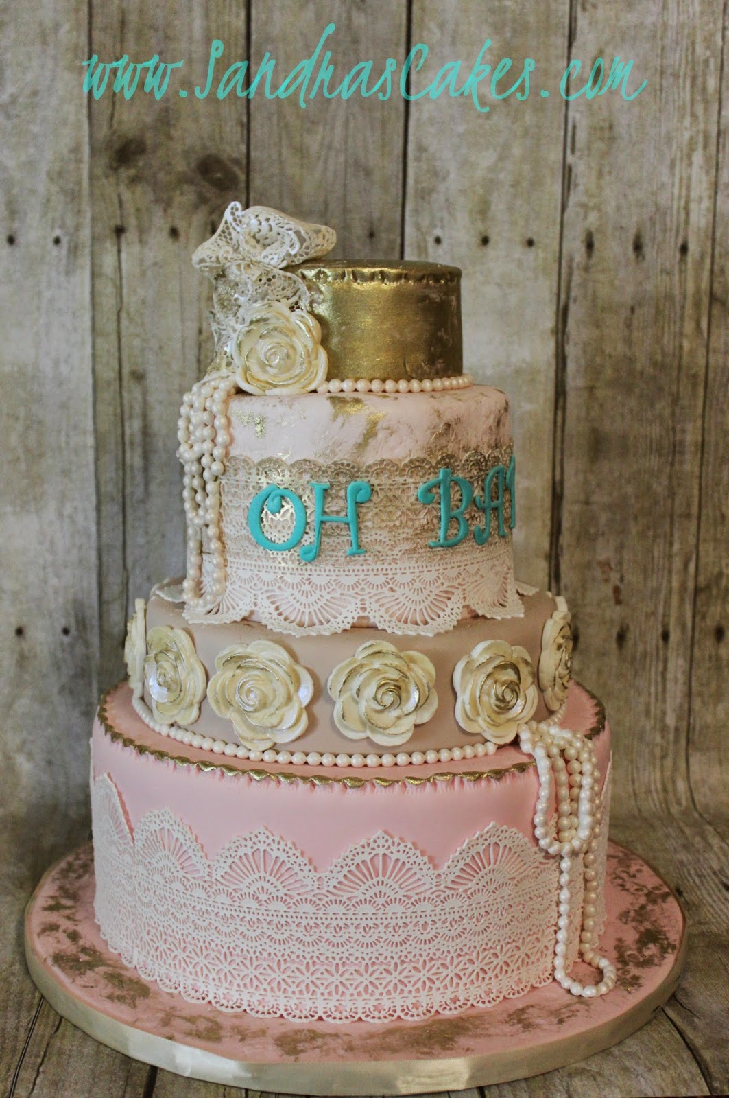 Vintage Shabby Chic Baby Shower Cake