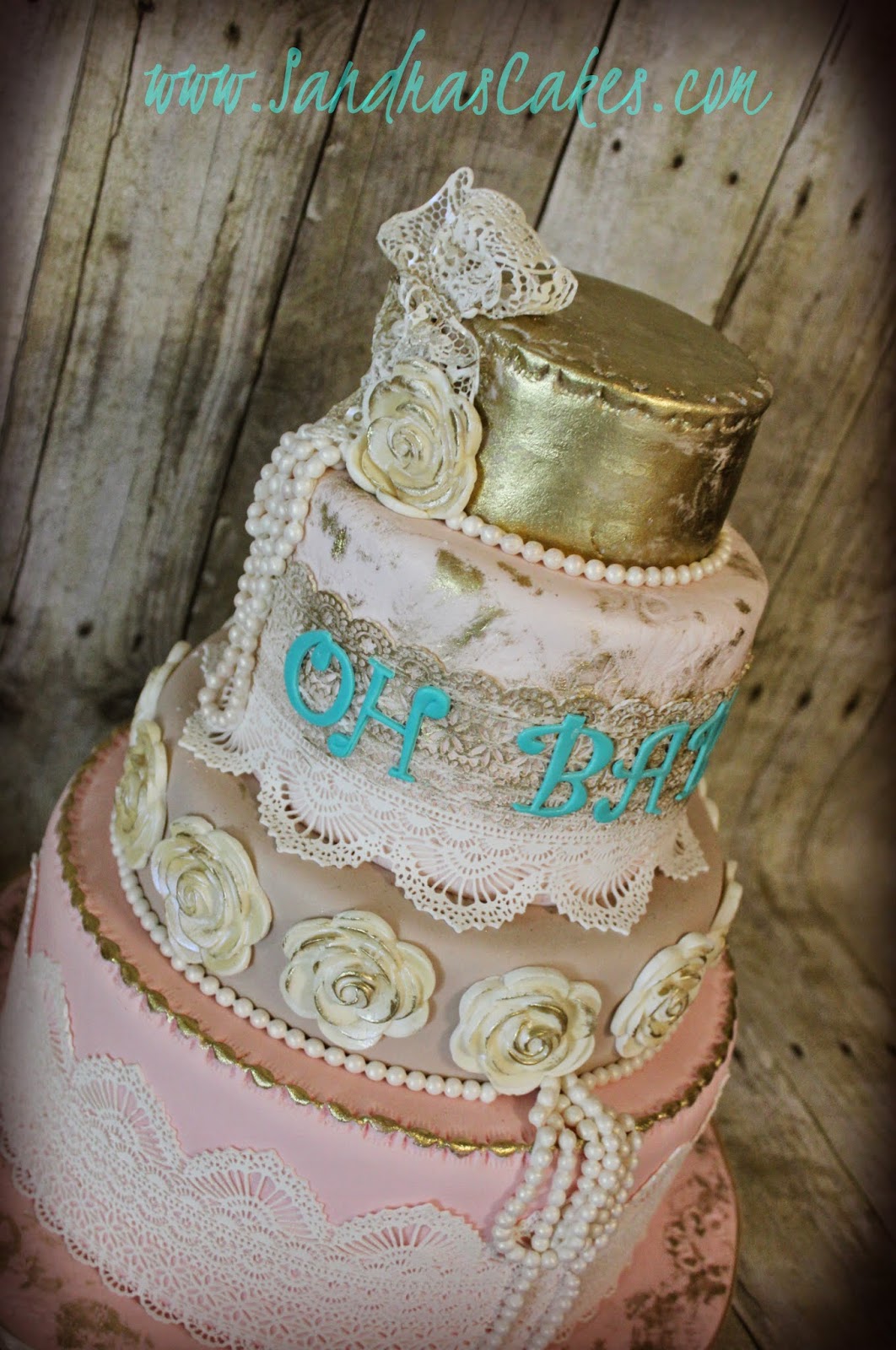 Vintage Shabby Chic Baby Shower Cake