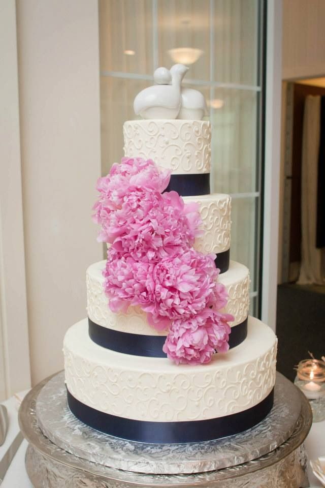 Wedding Cake Navy and Pink Flowers