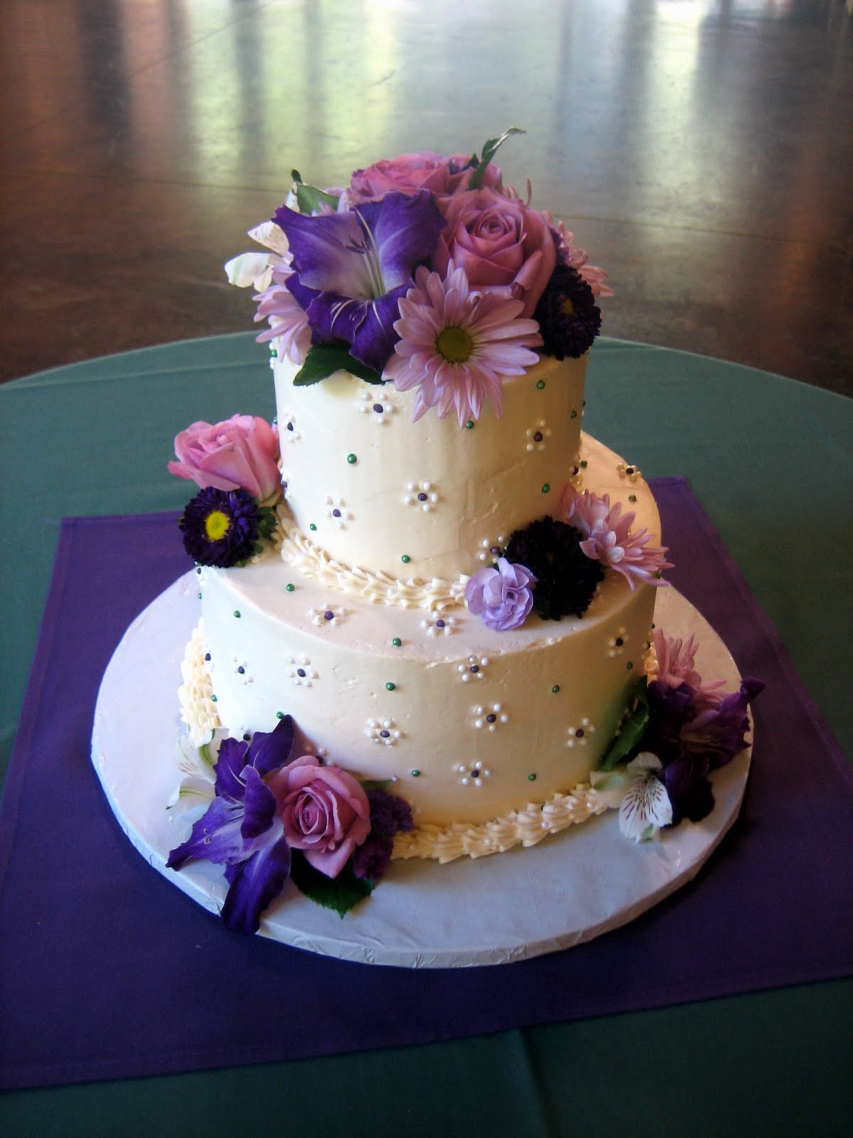 Wedding Cake with Purple Flowers