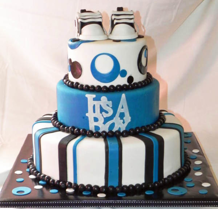 Black White and Blue Baby Shower Cake