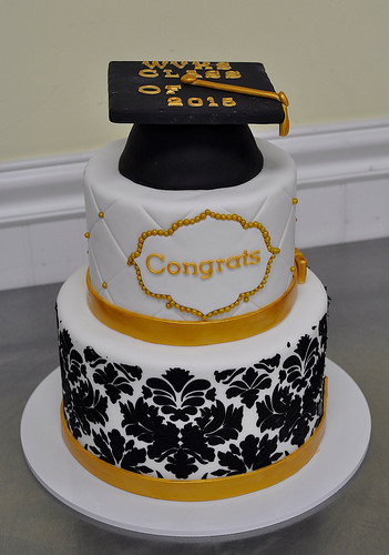 Black White and Gold Graduation Cake