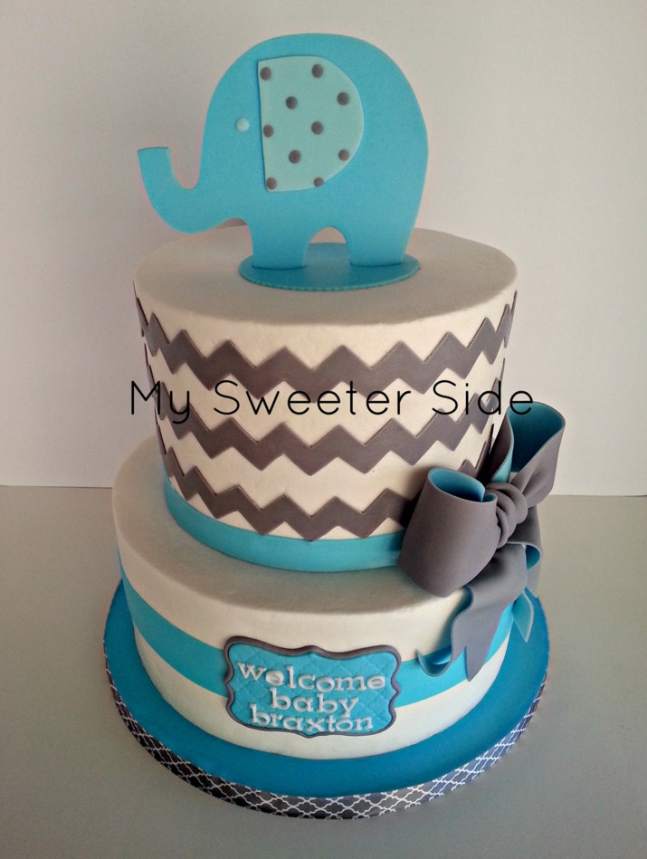 Elephant and Chevron Baby Shower Cake