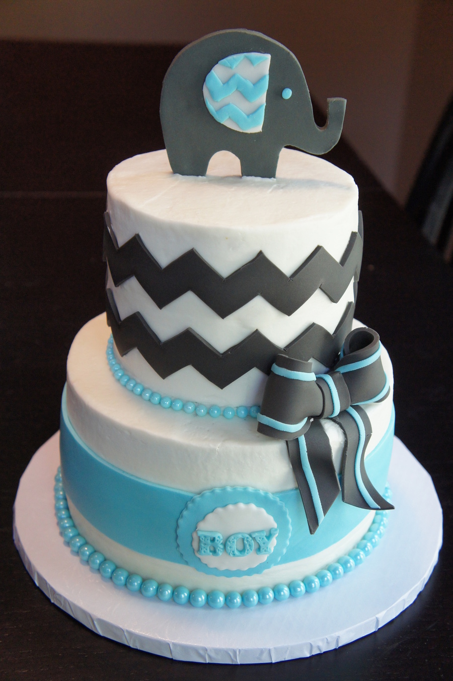 Elephant Baby Shower Cake with Chevron