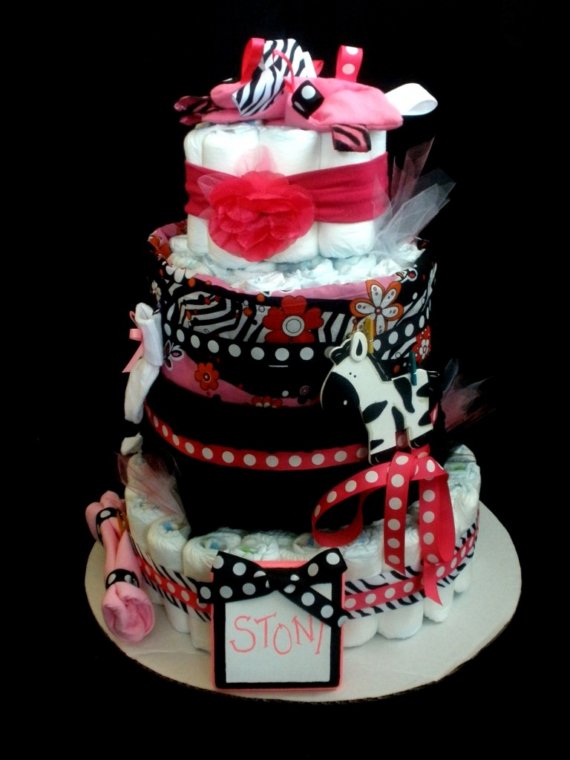 Pink and Zebra Print Diaper Cake