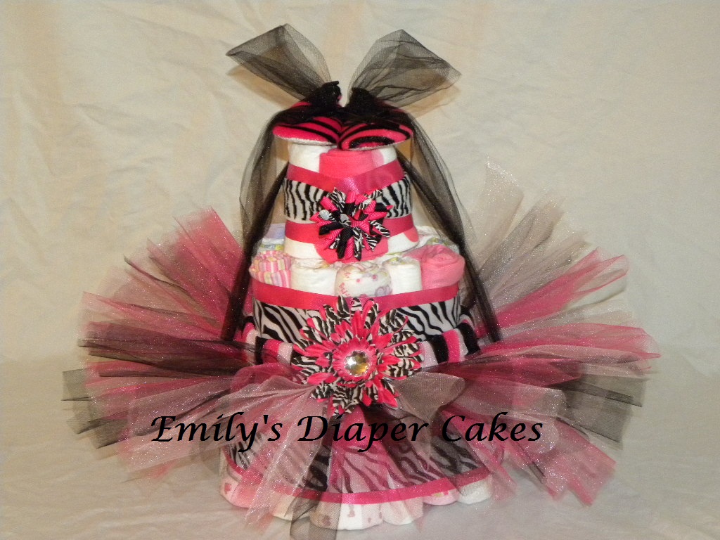 Pink and Zebra Print Diaper Cake