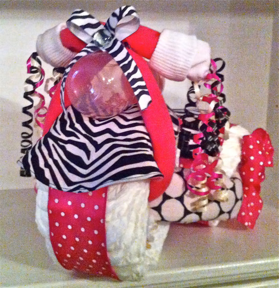 Pink Zebra Diaper Cake Tricycle