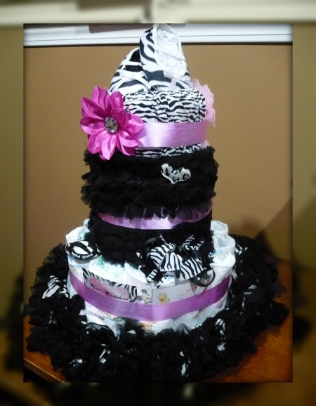 Pink Zebra Print Diaper Cakes