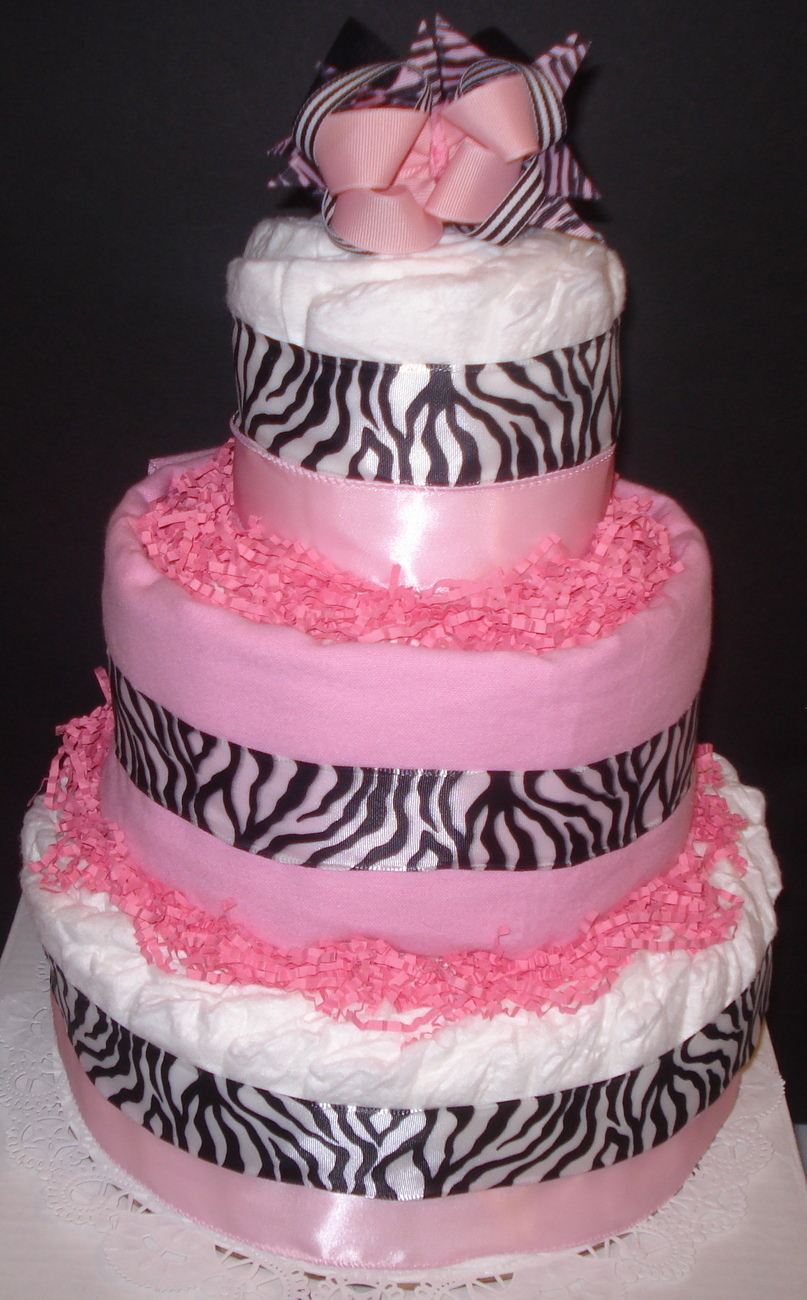 Pink Zebra Print Diaper Cakes