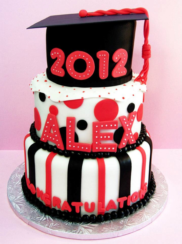 Red and White Graduation Cake