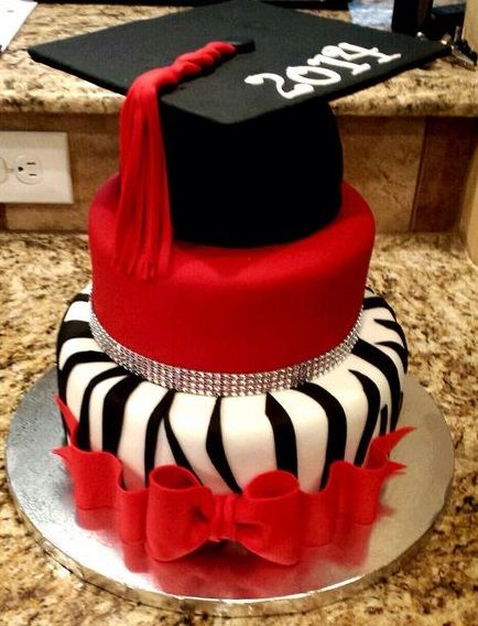 Red White and Black Graduation Cake