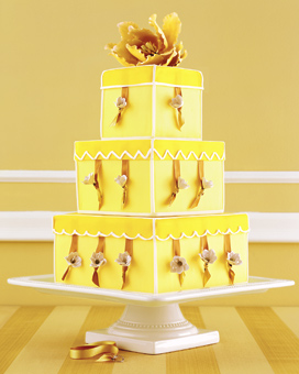 Square Wedding Cake with Yellow Flowers