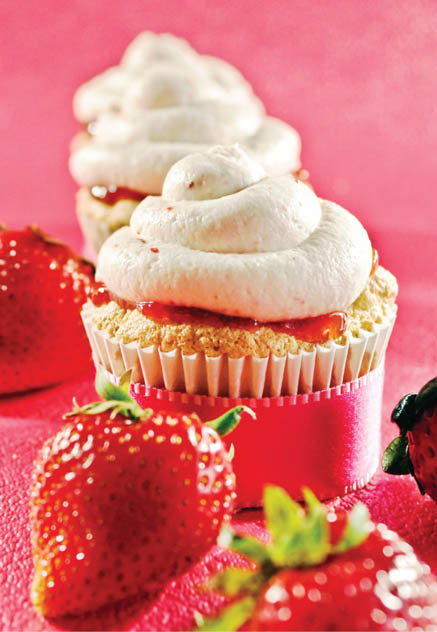 Strawberry Angel Food Cupcakes with Cream Cheese Frosting