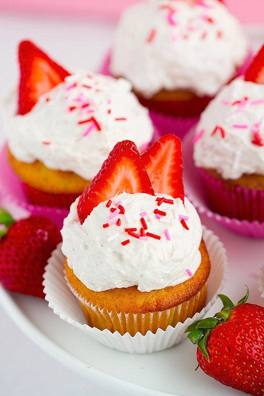 Strawberry Cupcakes with Whipped Cream Frosting