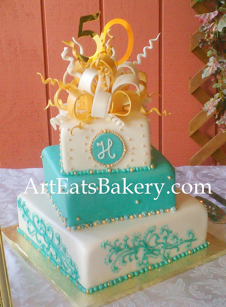 White and Gold 50th Anniversary Cake