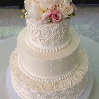 White Wedding Cake with Pearls