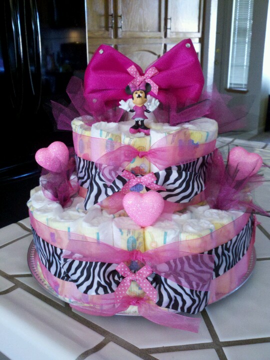 Zebra Print Minnie Mouse Diaper Cake