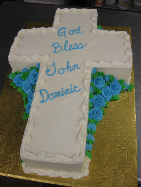 Baptism Cake with Blue Crosses