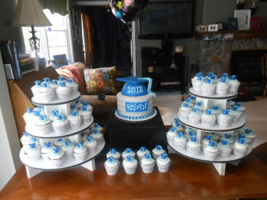 Blue and White Graduation Cake