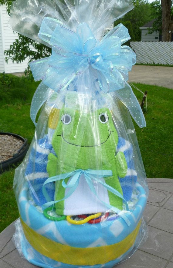 Blue Green and Yellow Baby Shower Cake