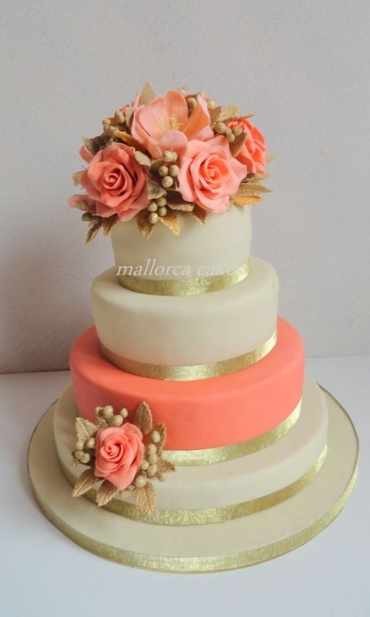 Coral Peach Wedding Cake