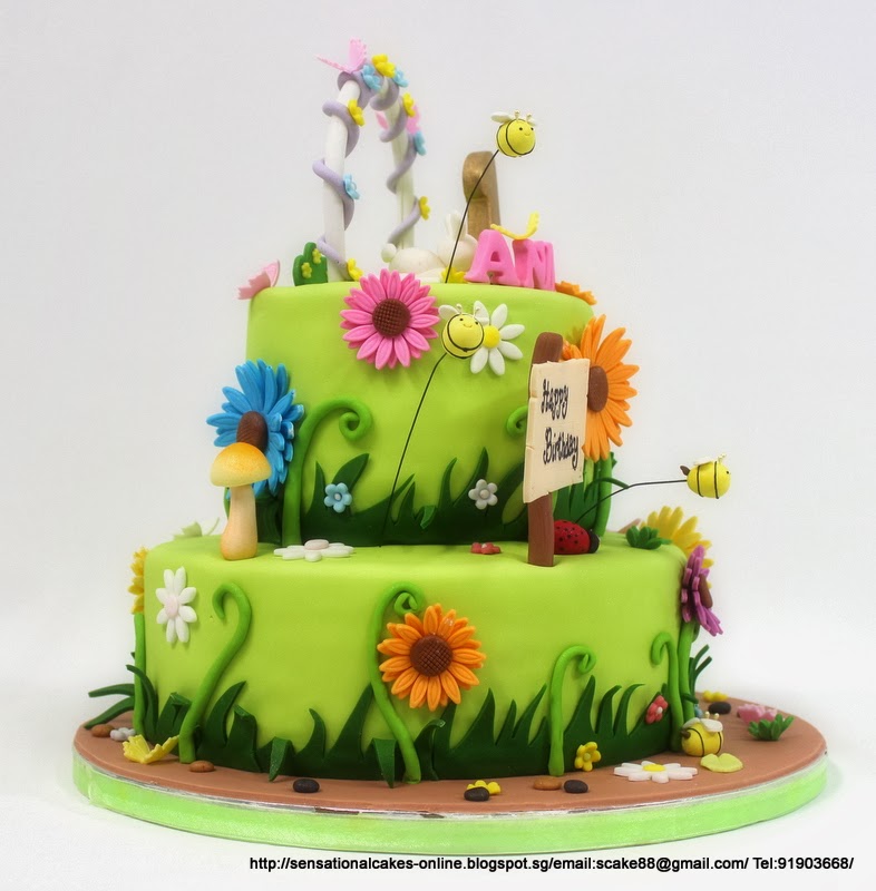 Flower Garden Theme Birthday Cake