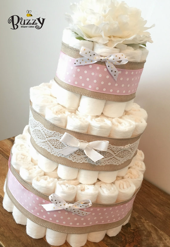 Gold and Pink Baby Diaper Cake