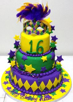 Mardi Gras Sweet 16 Cake