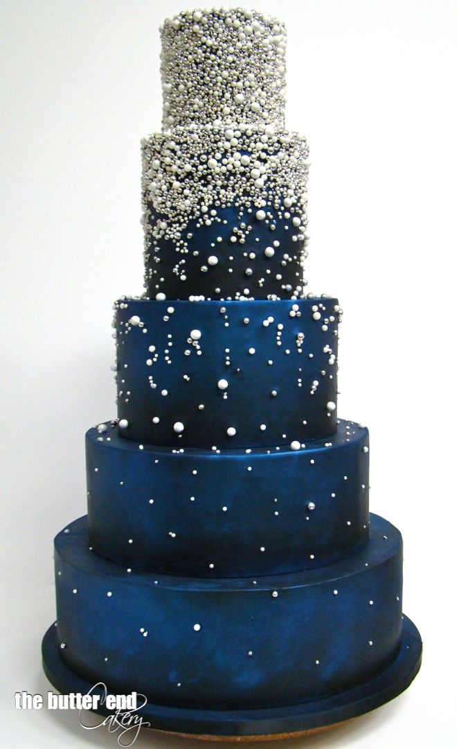 Navy Blue and Silver Wedding Cake