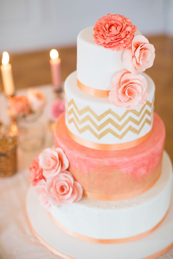 Peach Mint and Gold Wedding Cake