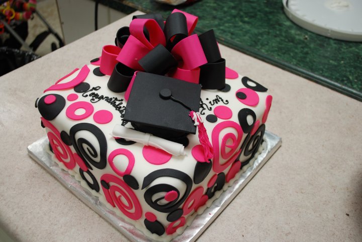 Pink and Black Graduation Cake