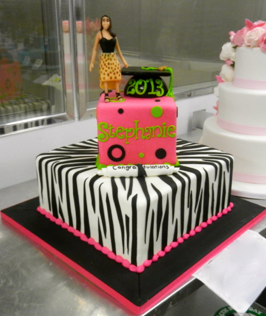 Pink and Green Graduation Cake