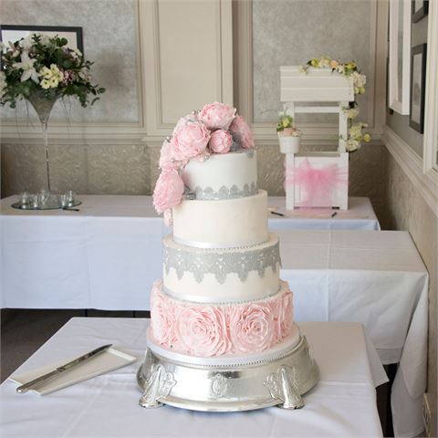 Pink and Silver Wedding Cake