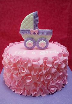 Pink Girl Baby Shower Carriage Cake