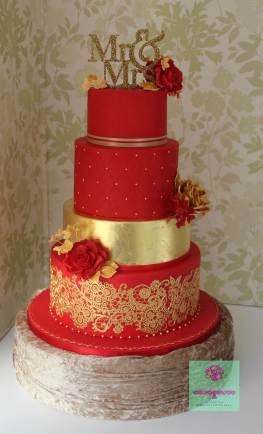 11 Red And Gold Cakes Photo Red And Gold Wedding Cake Red And