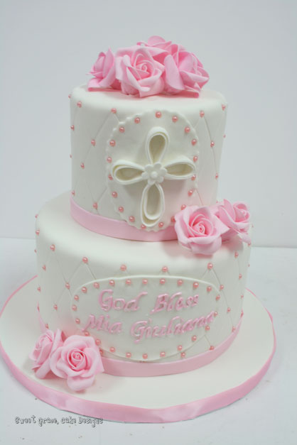 Rose Cake Baptism Cross