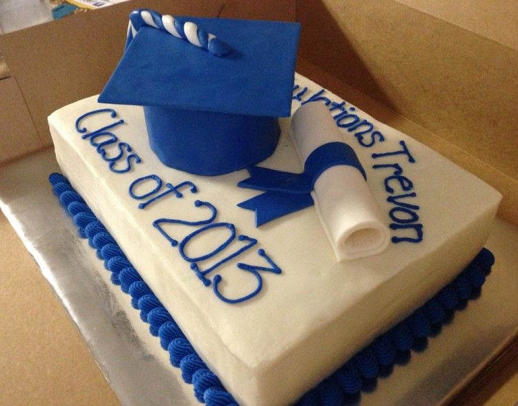 Royal Blue and White Graduation Cake