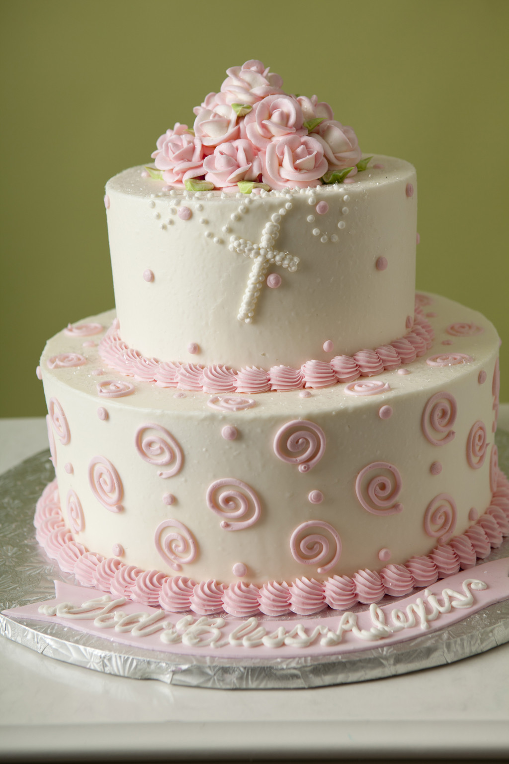 Tier Baptism Cake with Buttercream Flowers