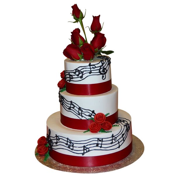 Wedding Cake with Roses and Music Notes