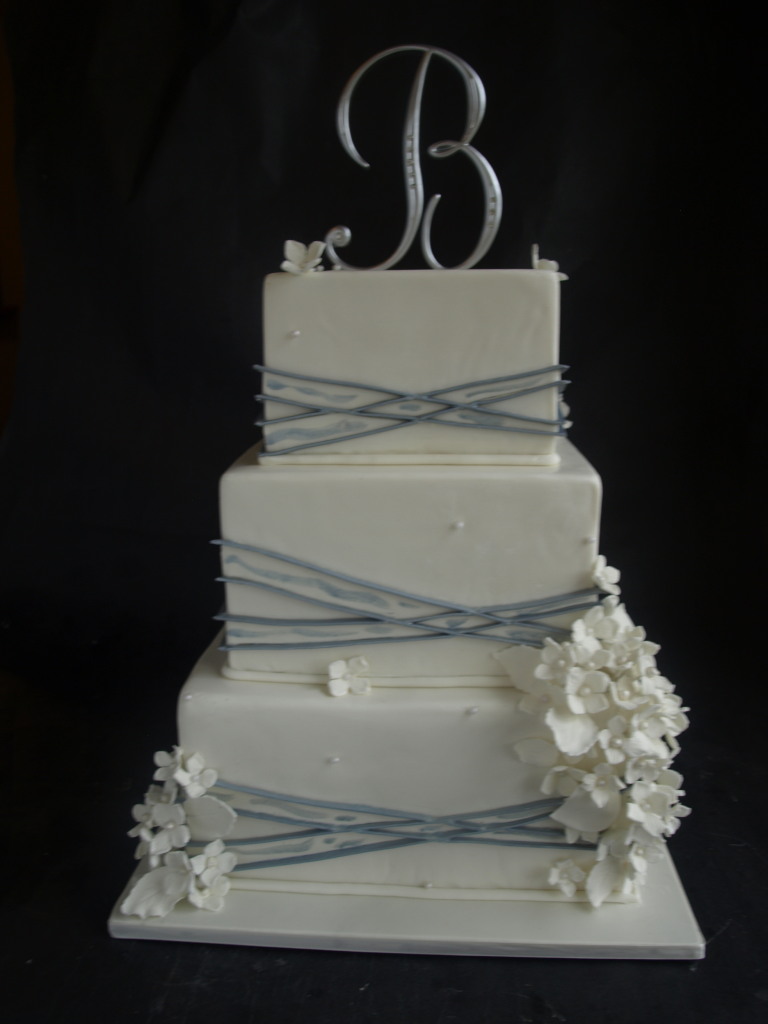 White and Silver Wedding Cake